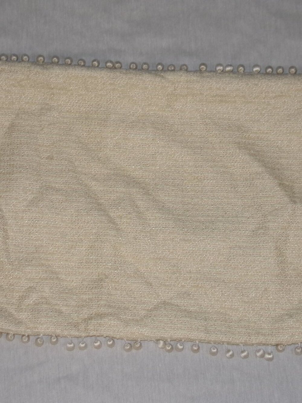 Natori Pom Pom Edge Trim Woven Ivory Beige Zip Close Pillow Sham 17" x 11.5"